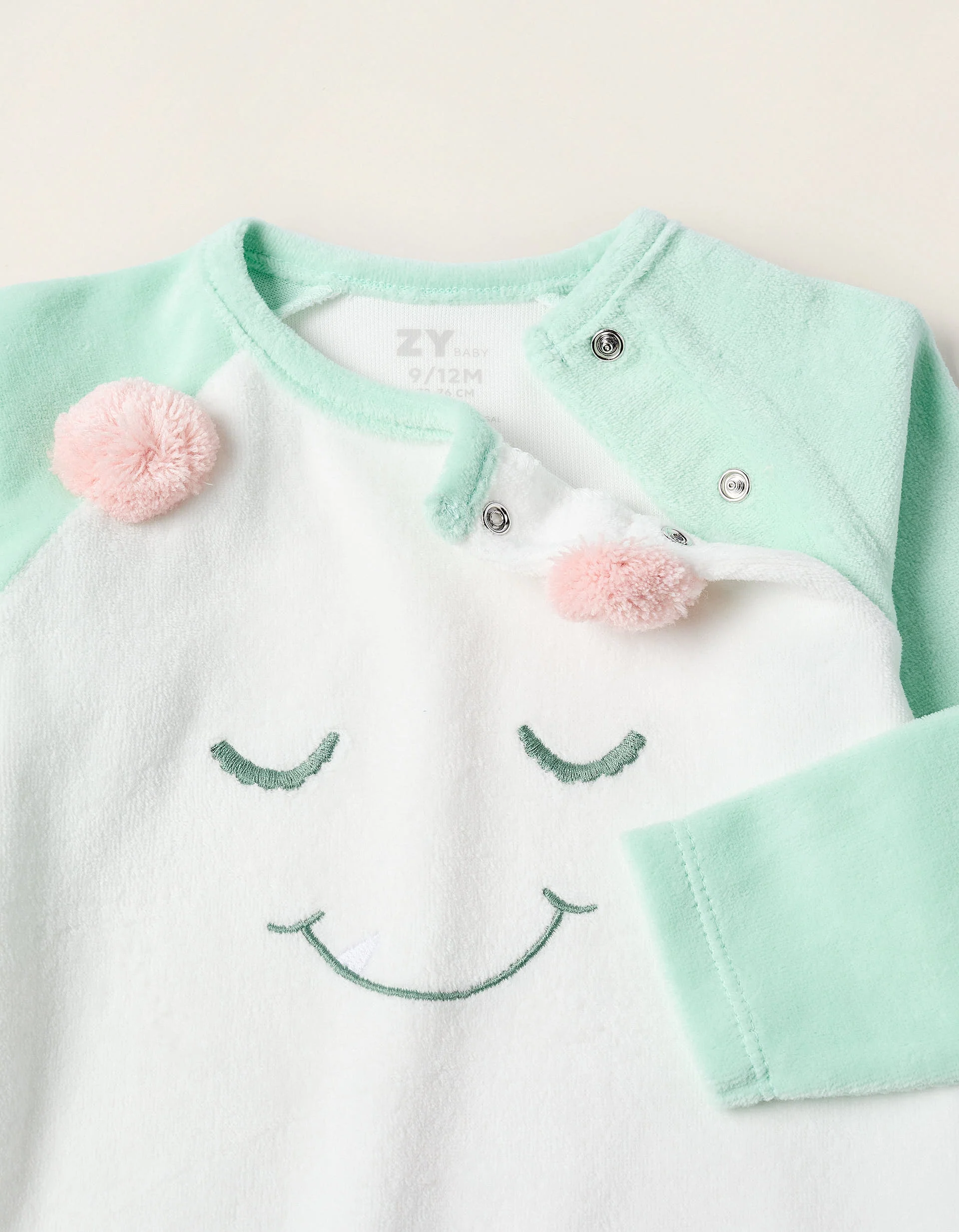 Velour Sleepsuit for Baby Girls 'Monster of Emotions', Green/White - Image 3