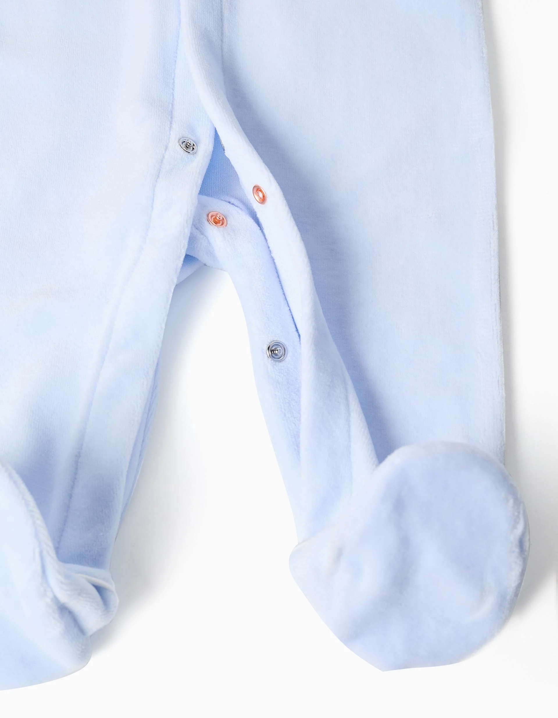Velours Sleepsuit with Pleated Detail for Newborns, Blue - Image 4