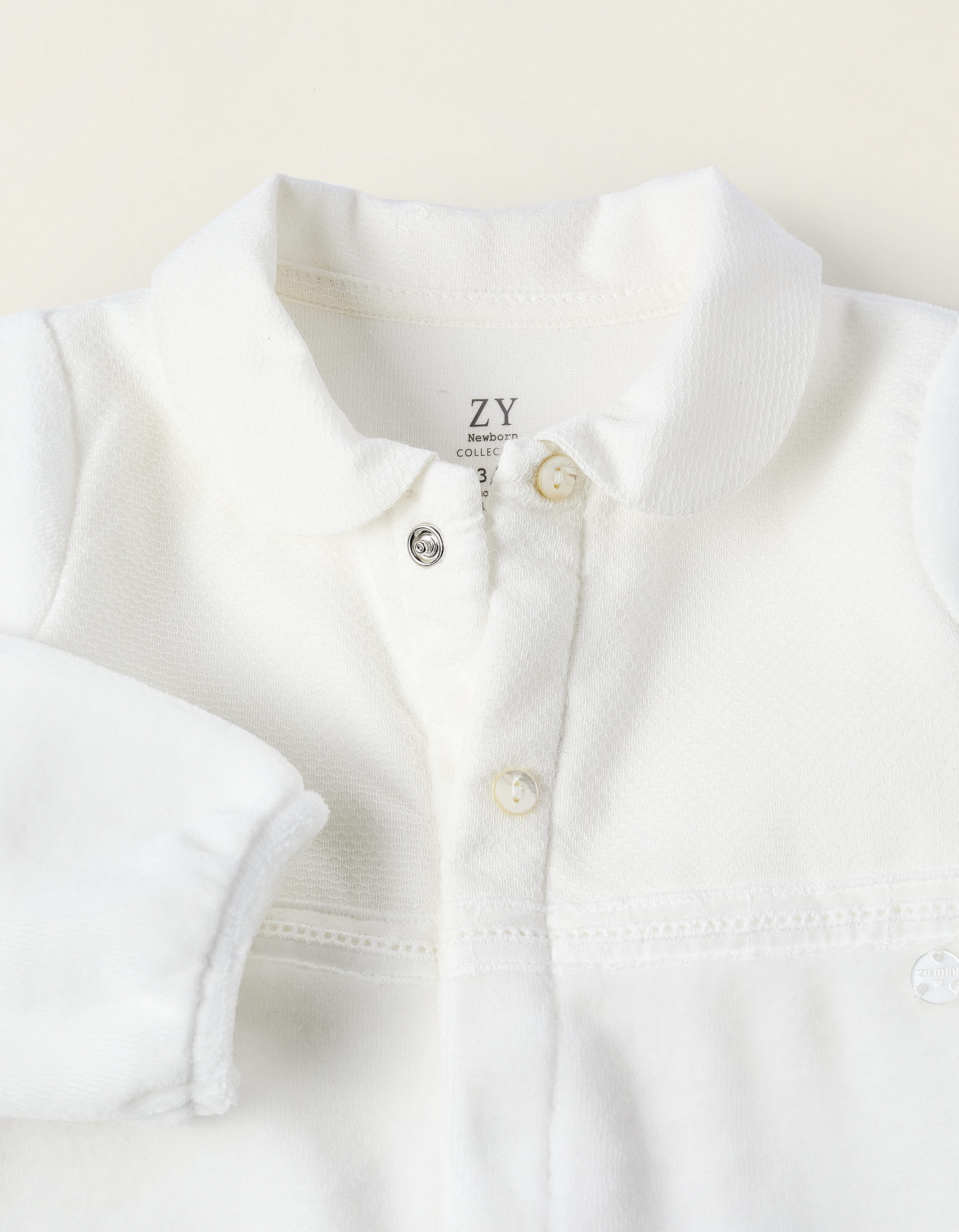 Velours Textured Sleepsuit for Newborns, White - Image 3