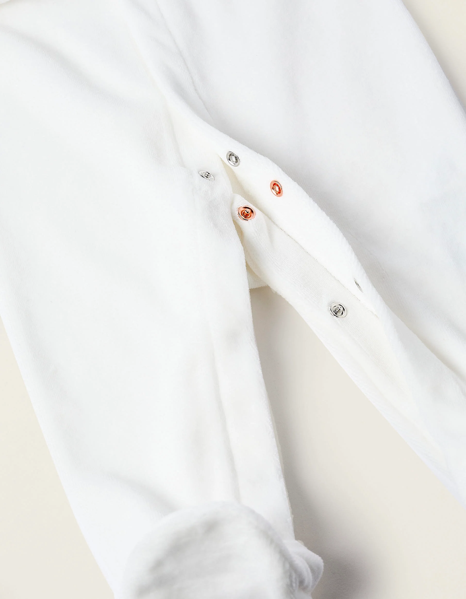 Velours Textured Sleepsuit for Newborns, White - Image 4