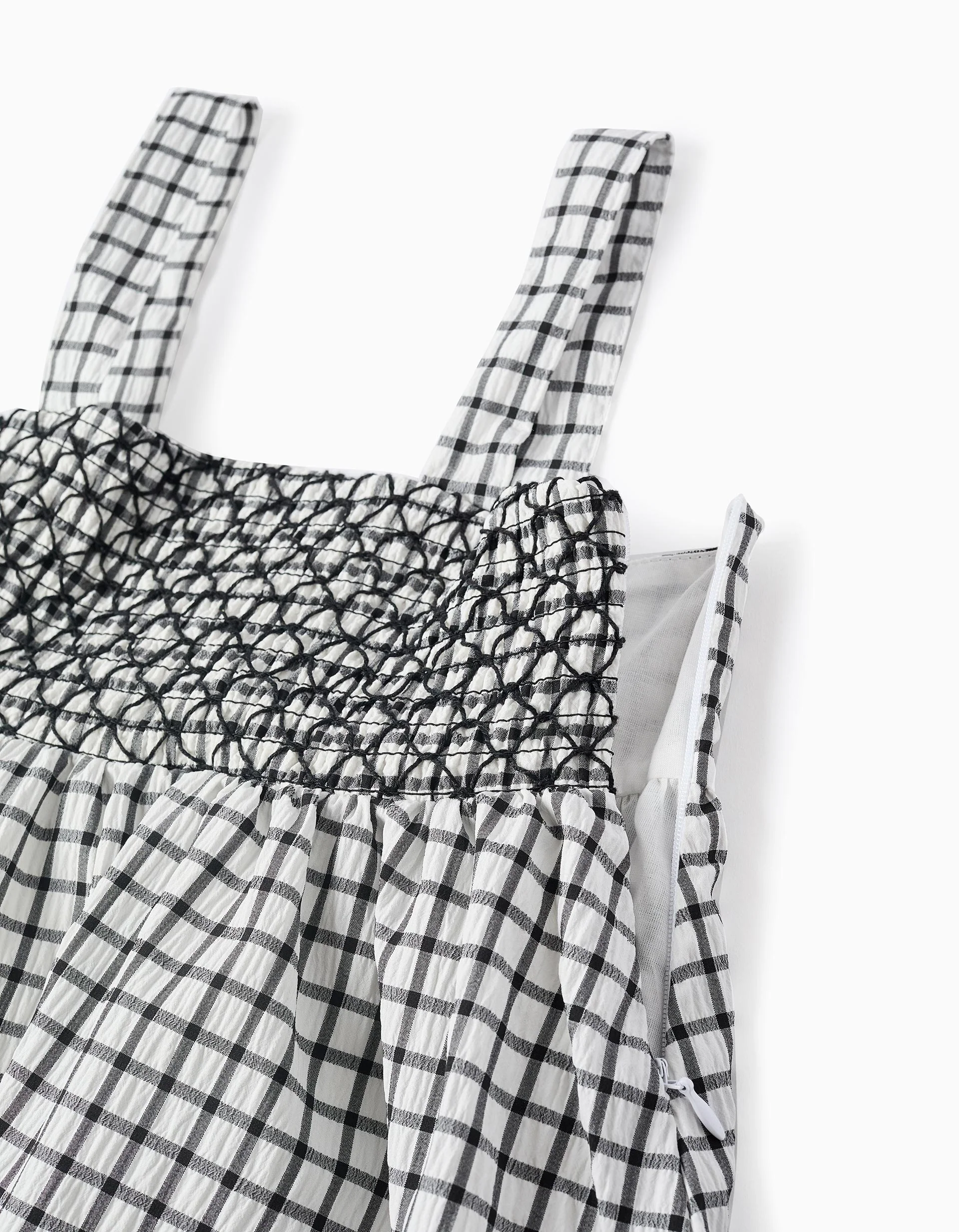 Vichy Strappy Dress for Girls, White/Grey - Image 3