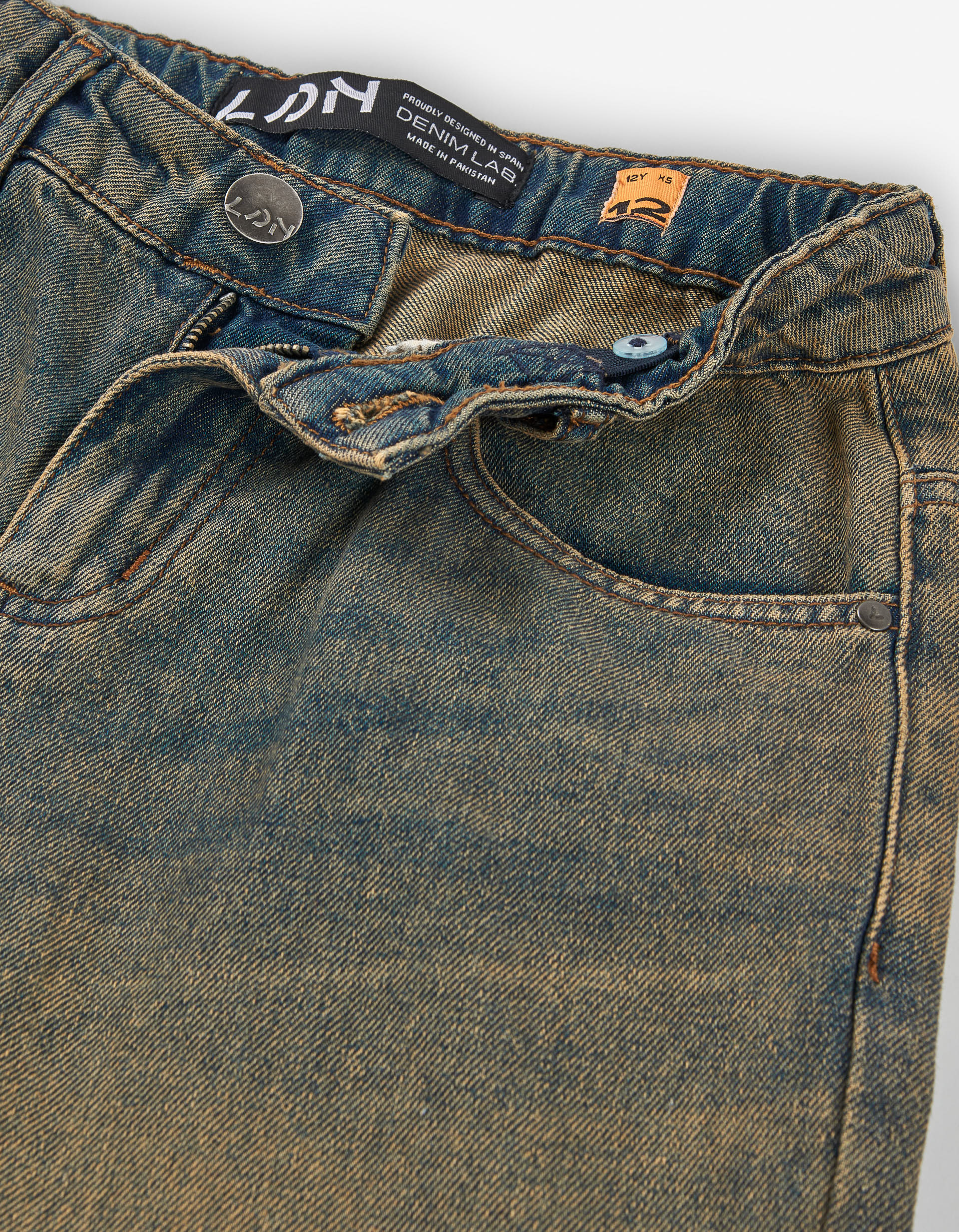 Wide leg denim trousers with dyed effect for boys, blue - Image 3