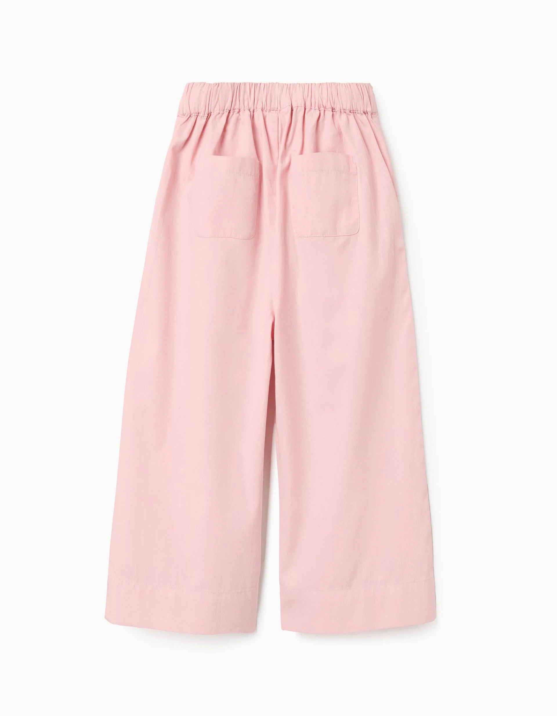 Wide leg poplin trousers with front pleats for girls, light pink - Image 2