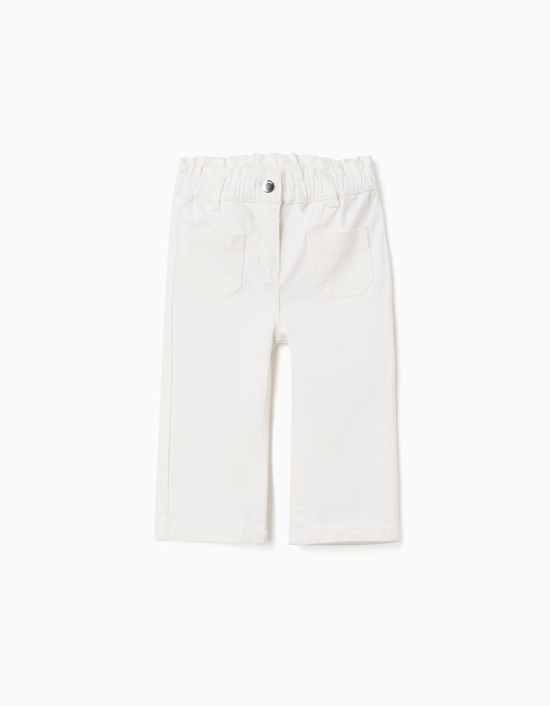Wide leg twill trousers with paperbag waist for baby girls, white