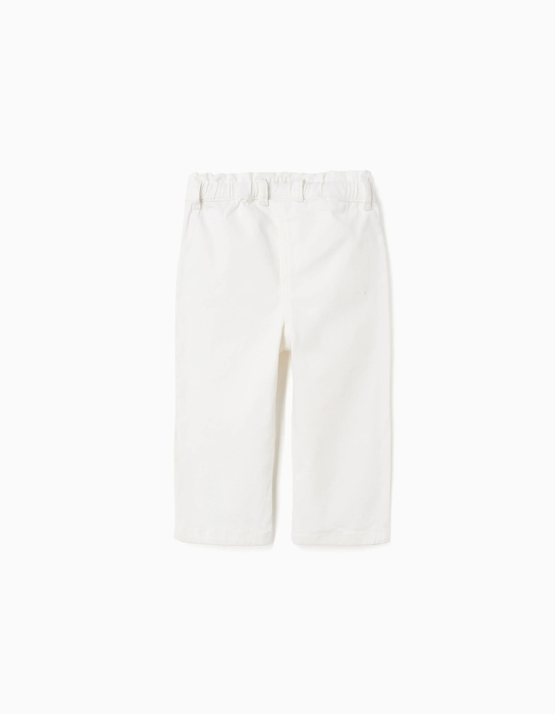 Wide leg twill trousers with paperbag waist for baby girls, white - Image 2