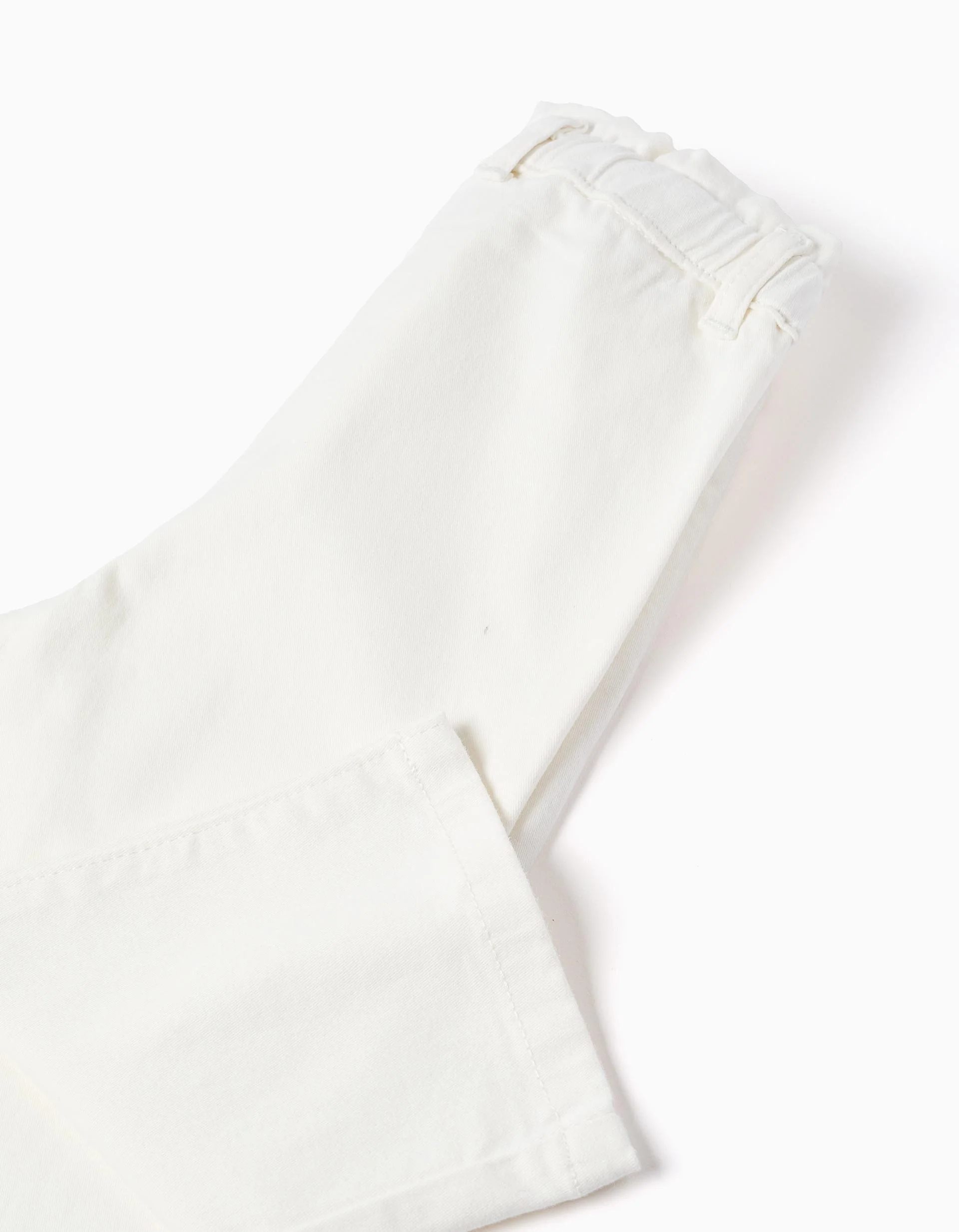 Wide leg twill trousers with paperbag waist for baby girls, white - Image 3