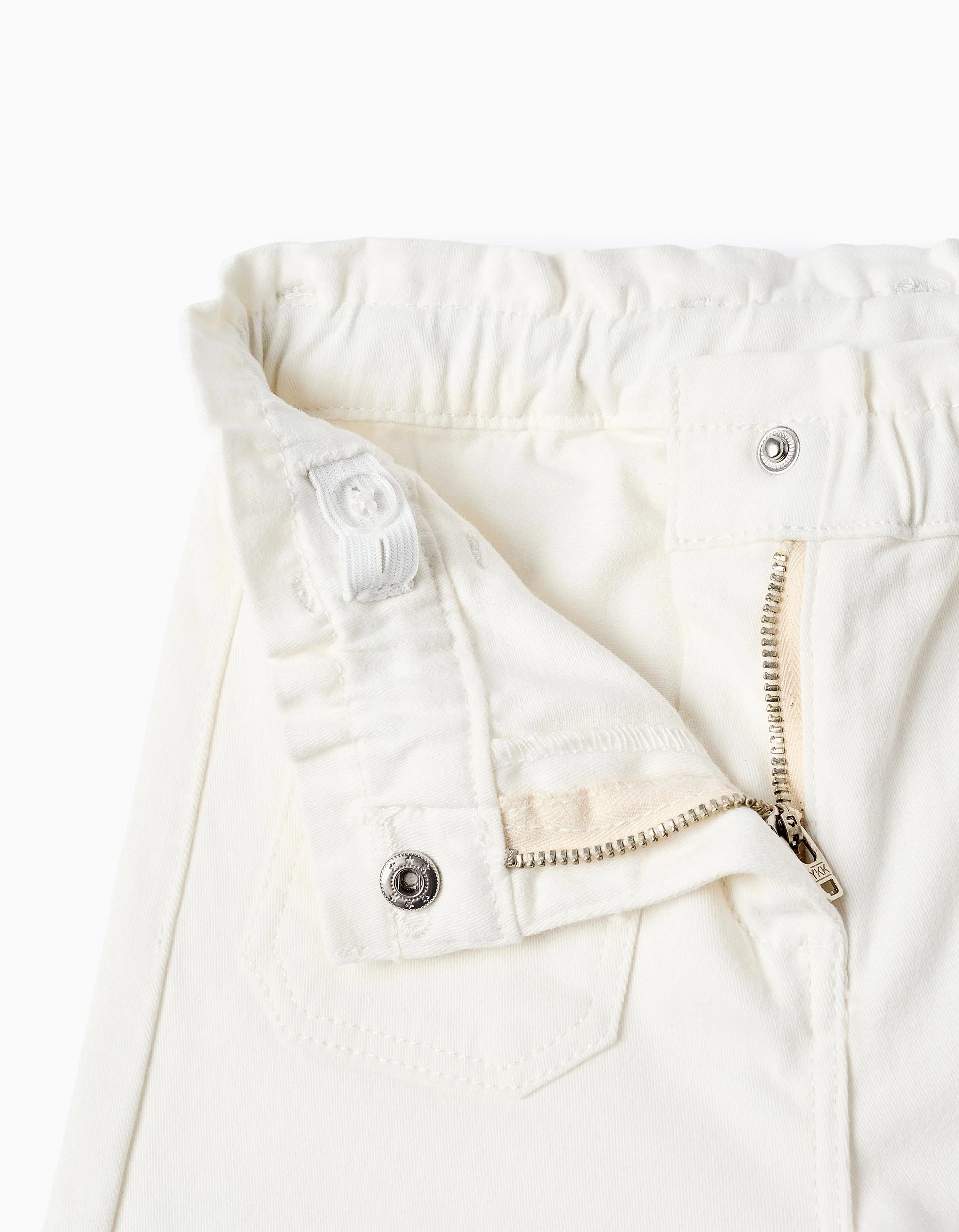 Wide leg twill trousers with paperbag waist for baby girls, white - Image 4