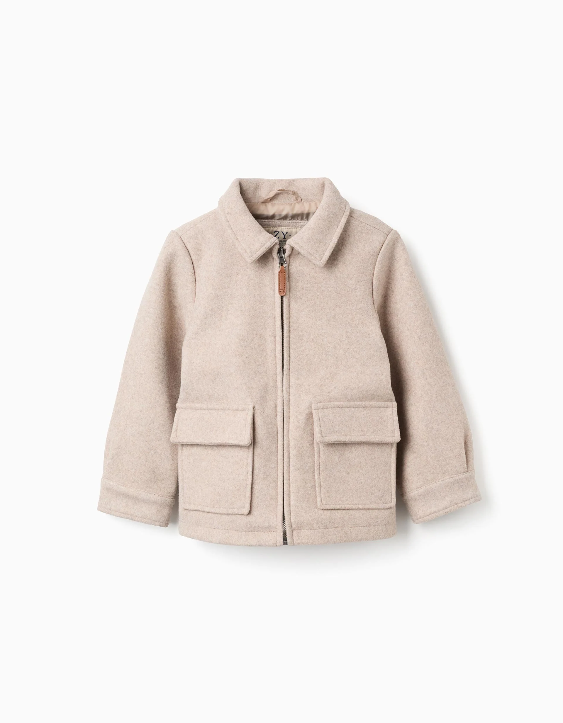 Wool effect coat with zip and flap pockets 'B&S' for boys, beige - Image 3